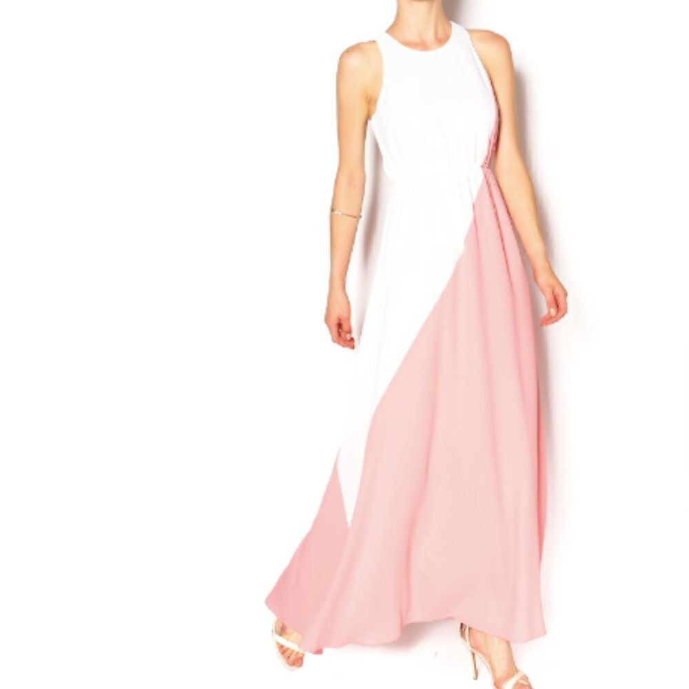 Shoshanna Maeven Maxi Dress in White & Pink sz‎ 10
